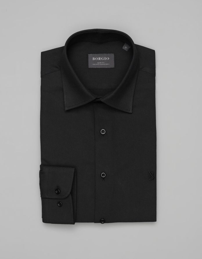 koszula flumeri 00509 długi rękaw czarny slim fit