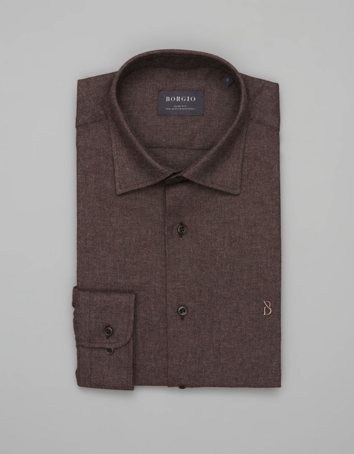 koszula flumeri 00512 długi rękaw brąz slim fit