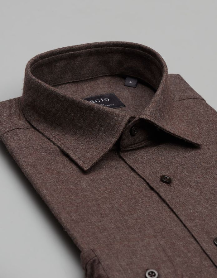 koszula flumeri 00512 długi rękaw brąz slim fit