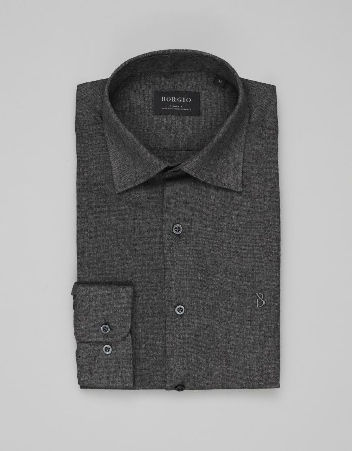 koszula flumeri 00513 długi rękaw szary slim fit