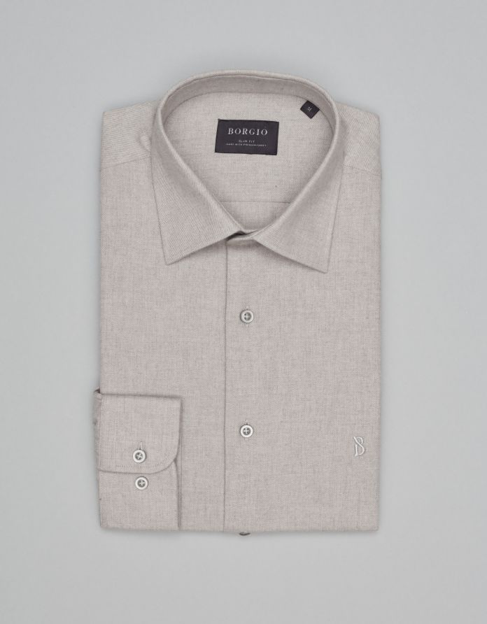 koszula flumeri 00516 długi rękaw beżowy slim fit