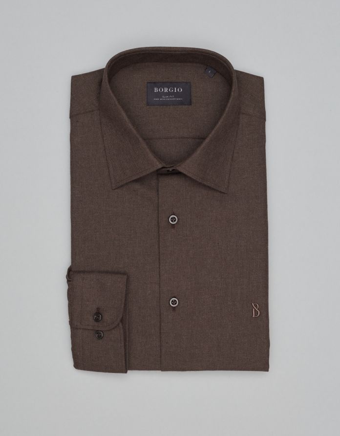 koszula flumeri 00517 długi rękaw brąz slim fit