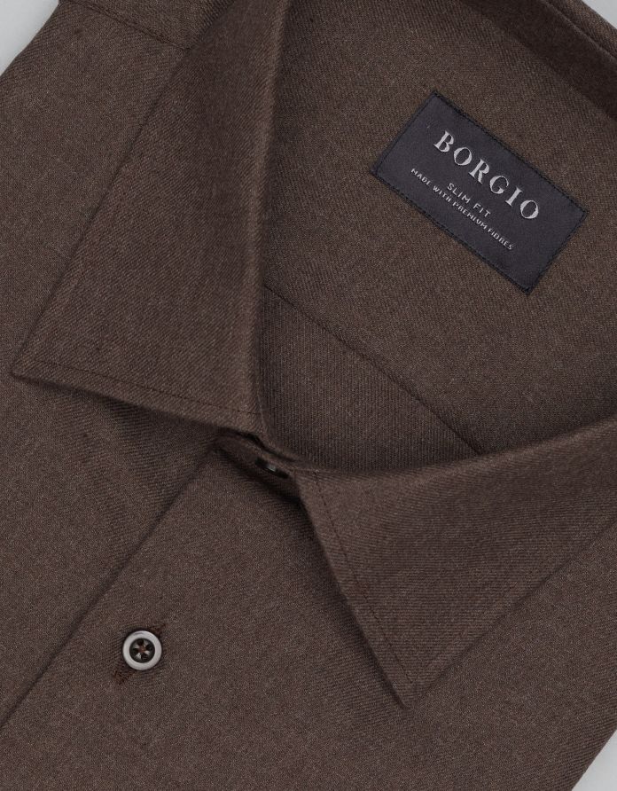 koszula flumeri 00517 długi rękaw brąz slim fit