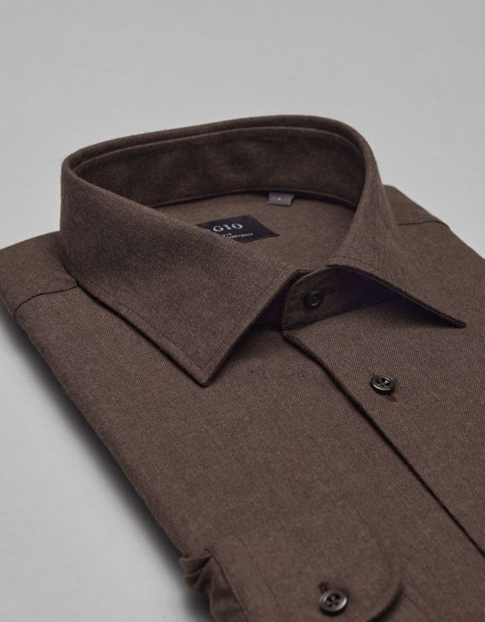 koszula flumeri 00517 długi rękaw brąz slim fit