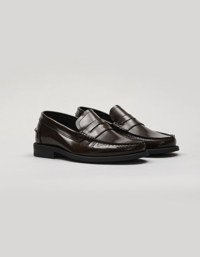Brązowe buty penny loafers skórzane f309