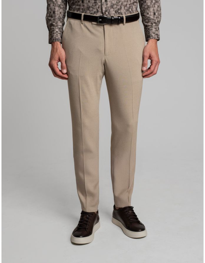 spodnie do zestawu godrano beżowy slim fit