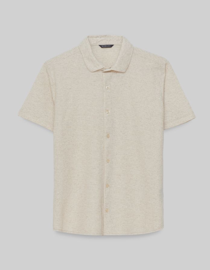 koszula canonica 00530 krótki rękaw beżowy slim fit