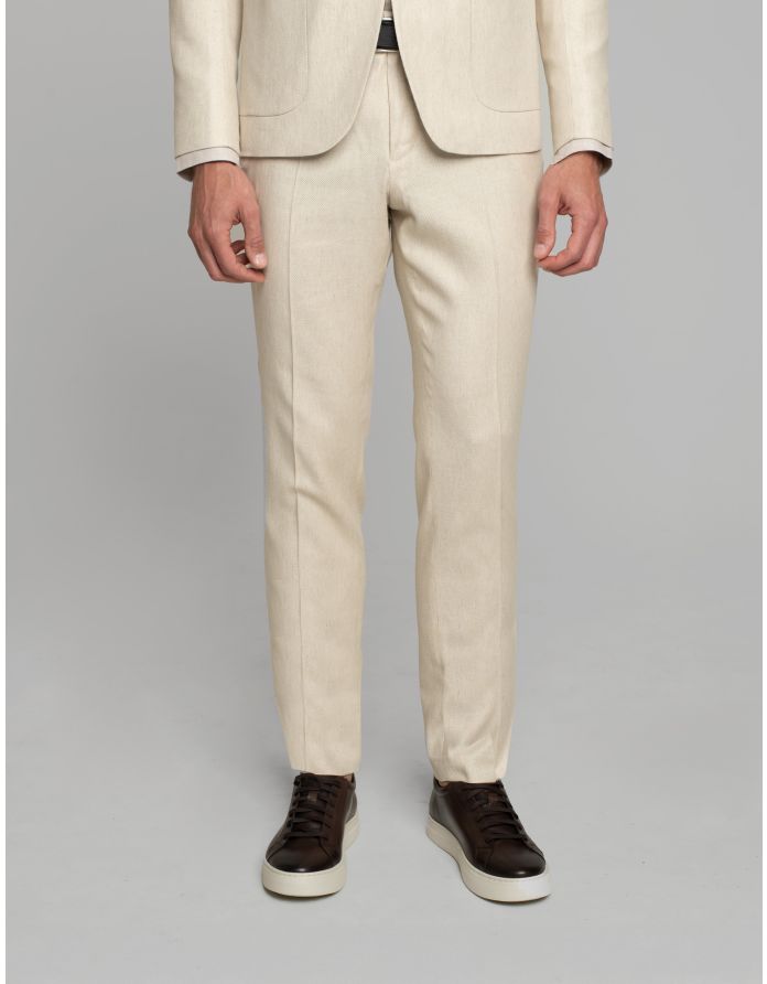 spodnie do zestawu lodrino beżowy slim fit