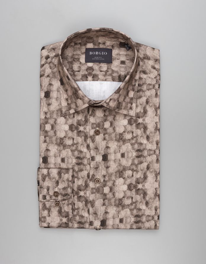 koszula calimera 00540 długi rękaw beżowy slim fit