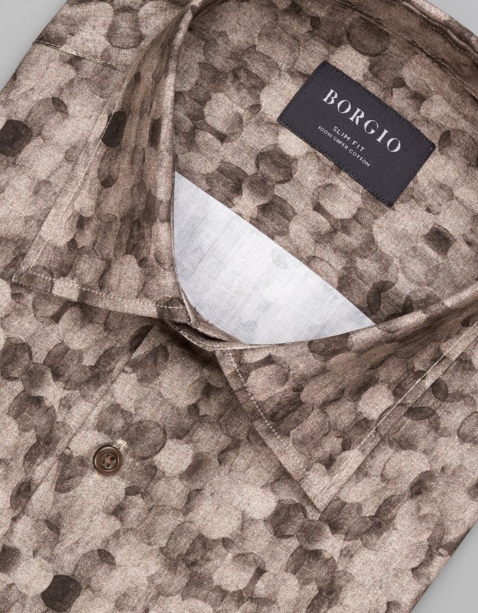 koszula calimera 00540 długi rękaw beżowy slim fit