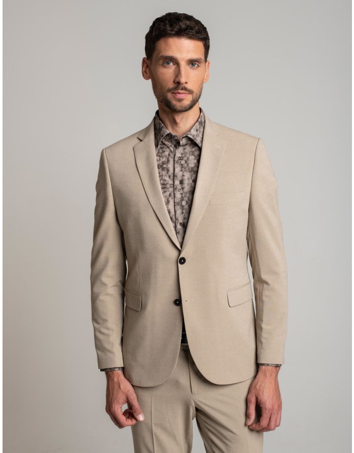 koszula calimera 00540 długi rękaw beżowy slim fit