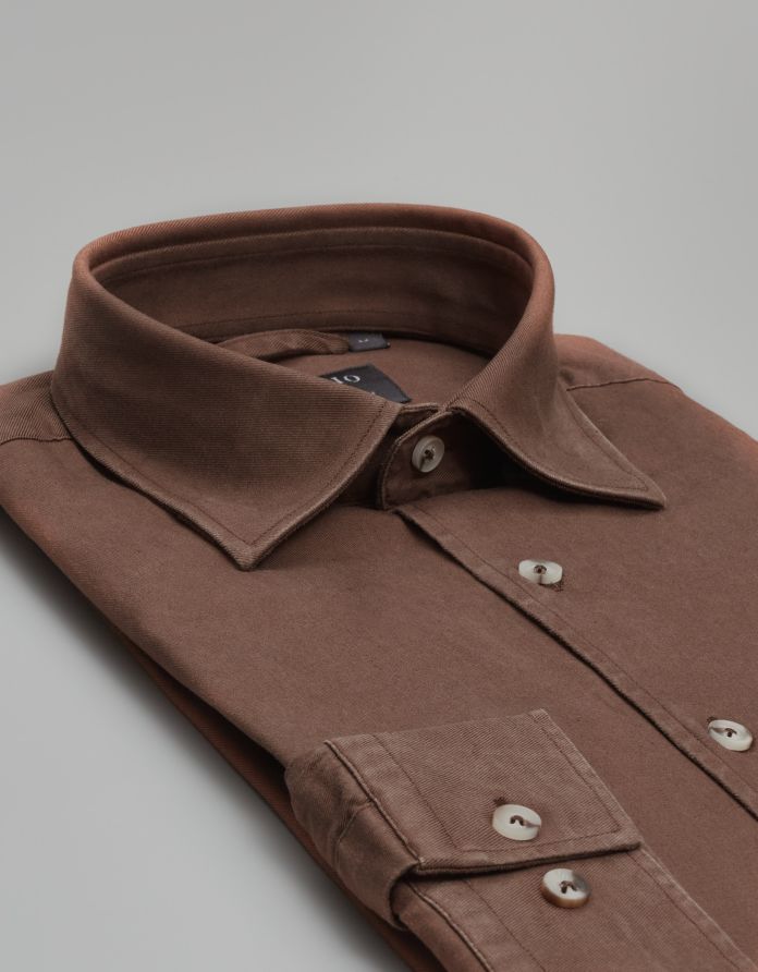 koszula terranova 00555 długi rękaw brąz slim fit