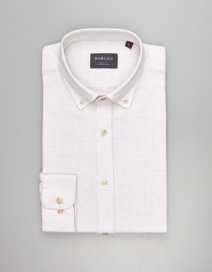 koszula limido 00559 długi rękaw beżowy slim fit