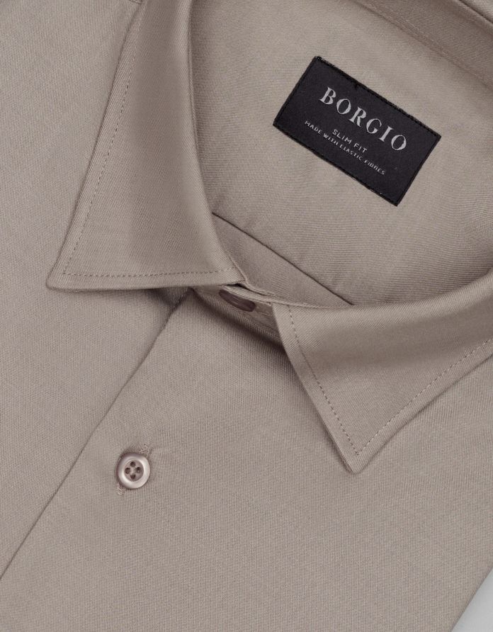 koszula modigliana 00537 długi rękaw beżowy slim fit