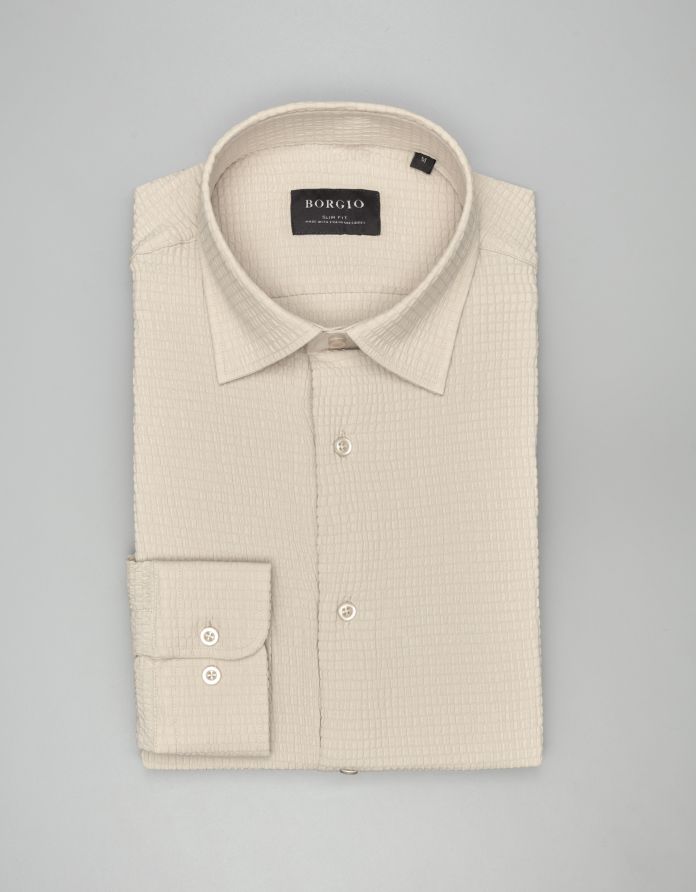 koszula gonzaga 00581 długi rękaw beżowy slim fit