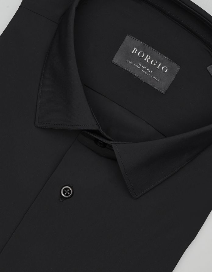 koszula ateleta 00583 długi rękaw czarny slim fit