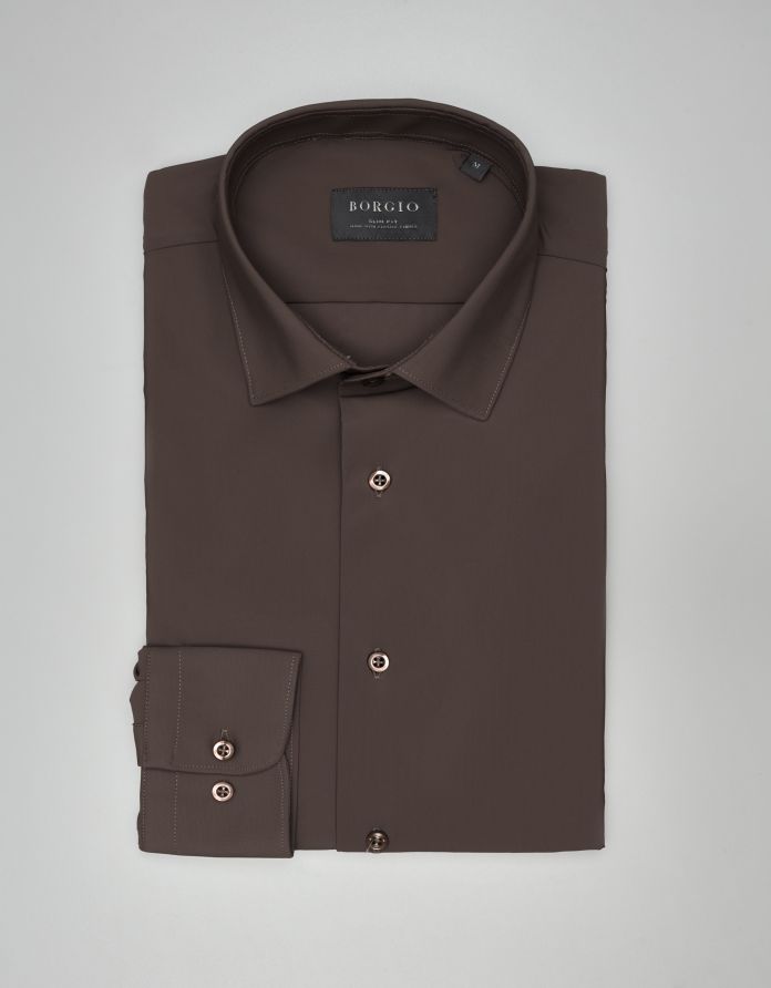 koszula ateleta 00570 długi rękaw brąz slim fit