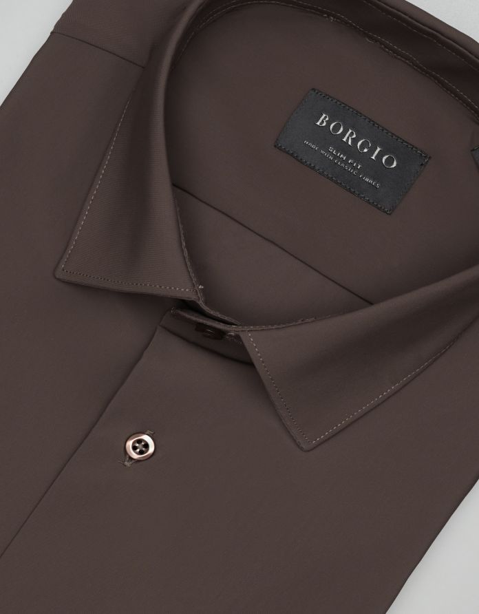 koszula ateleta 00570 długi rękaw brąz slim fit