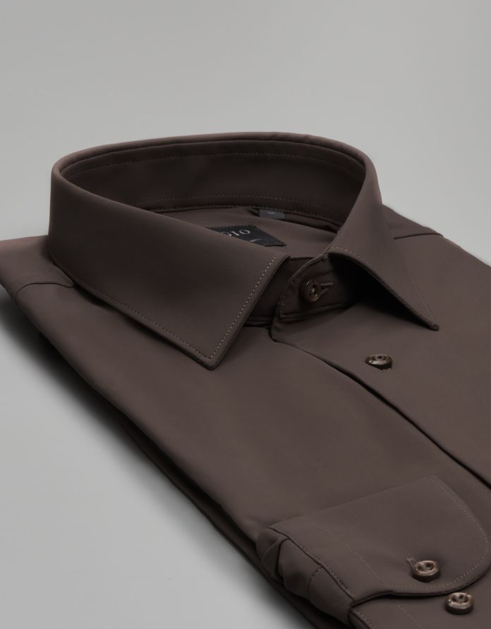 koszula ateleta 00570 długi rękaw brąz slim fit