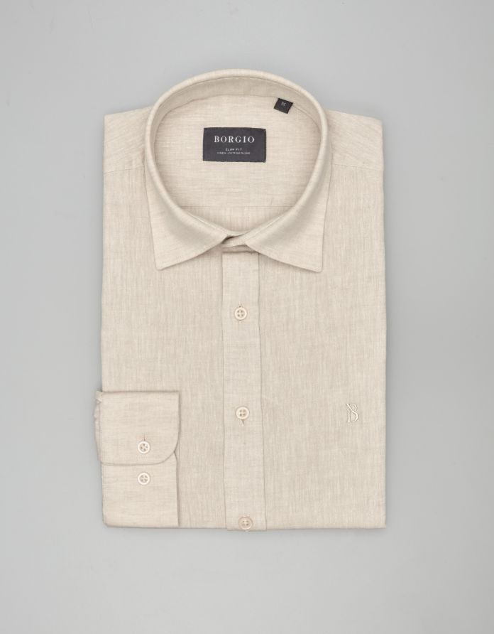 koszula lentella 00591 długi rękaw beżowy slim fit