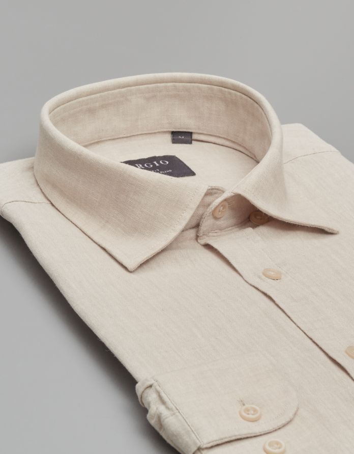 koszula lentella 00591 długi rękaw beżowy slim fit