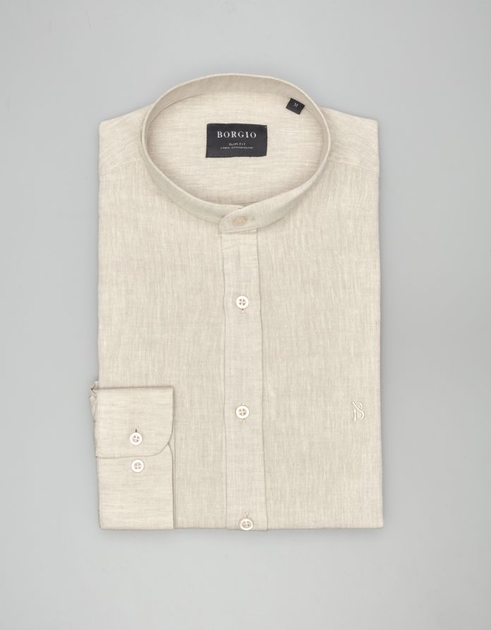 koszula lentella 00592 długi rękaw beżowy slim fit