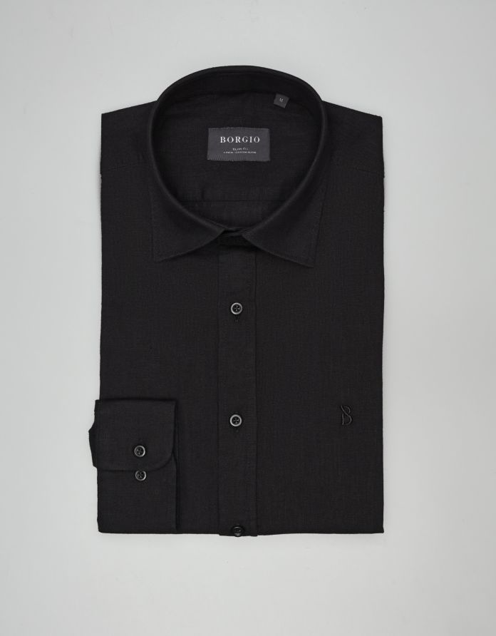 koszula lentella 00593 długi rękaw czarny slim fit