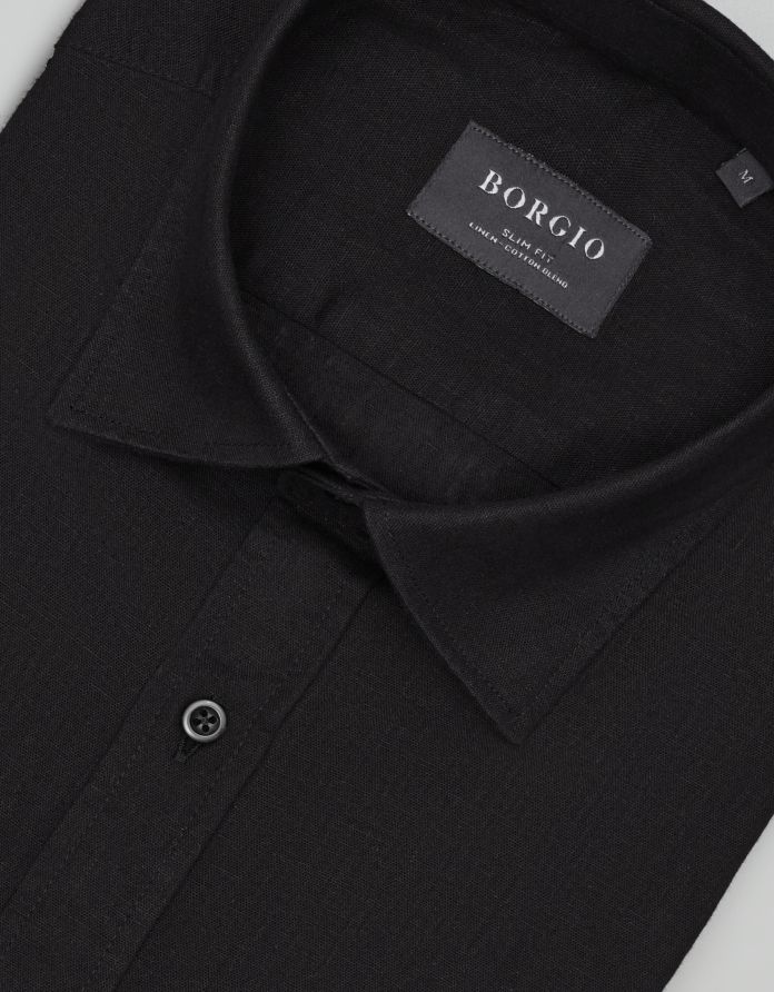 koszula lentella 00593 długi rękaw czarny slim fit