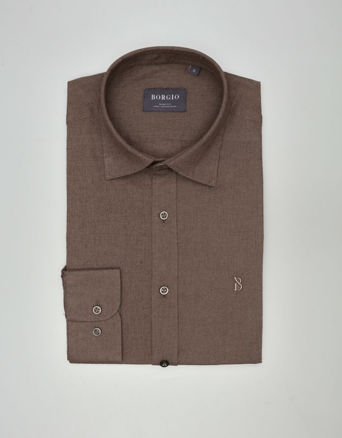 koszula lentella 00596 długi rękaw brąz slim fit