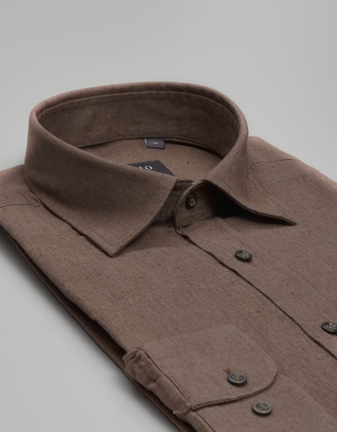 koszula lentella 00596 długi rękaw brąz slim fit