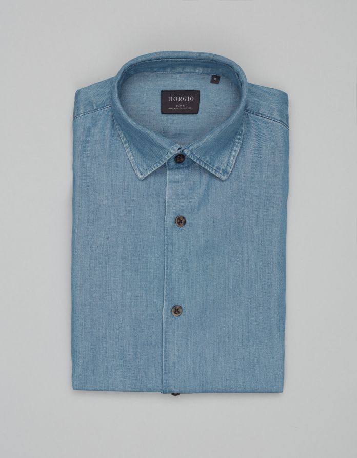 koszula denice 00603 długi rękaw błękit slim fit