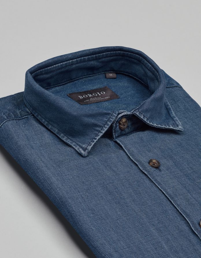 koszula denice 00604 długi rękaw niebieski slim fit