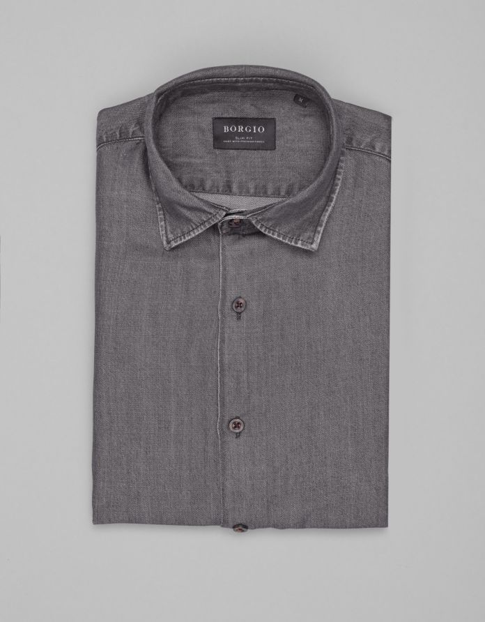 koszula denice 00605 długi rękaw szary slim fit