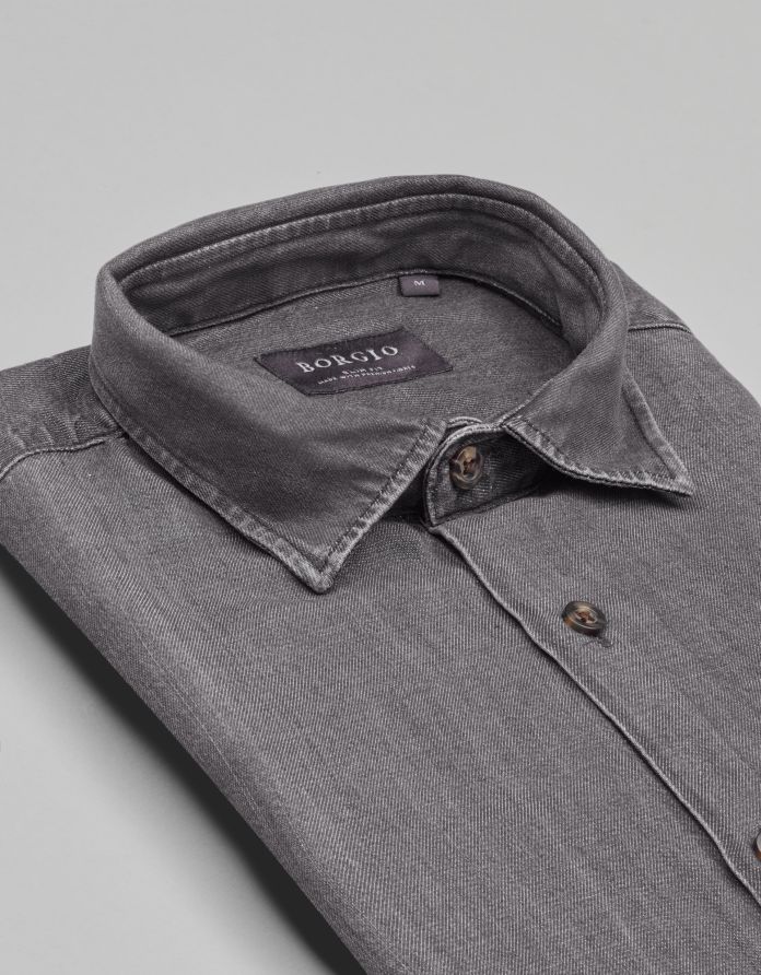 koszula denice 00605 długi rękaw szary slim fit