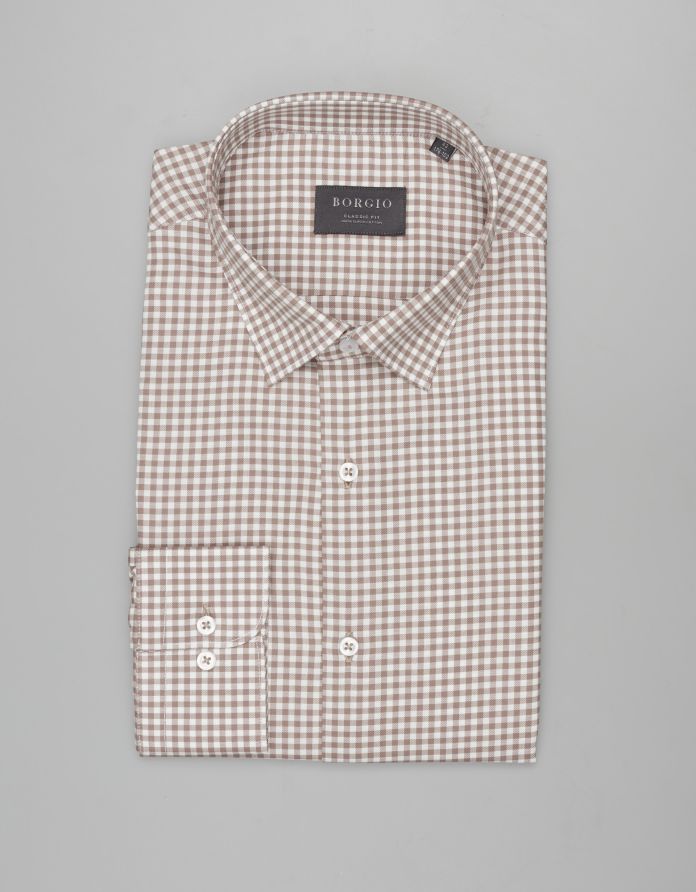 koszula matera 00602 długi rękaw brąz classic fit