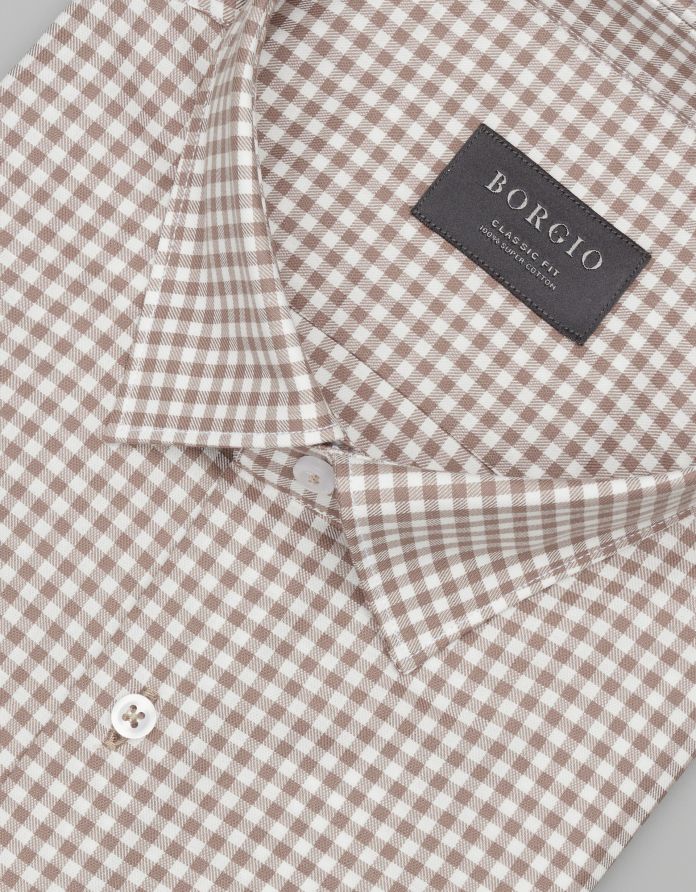 koszula matera 00602 długi rękaw brąz classic fit