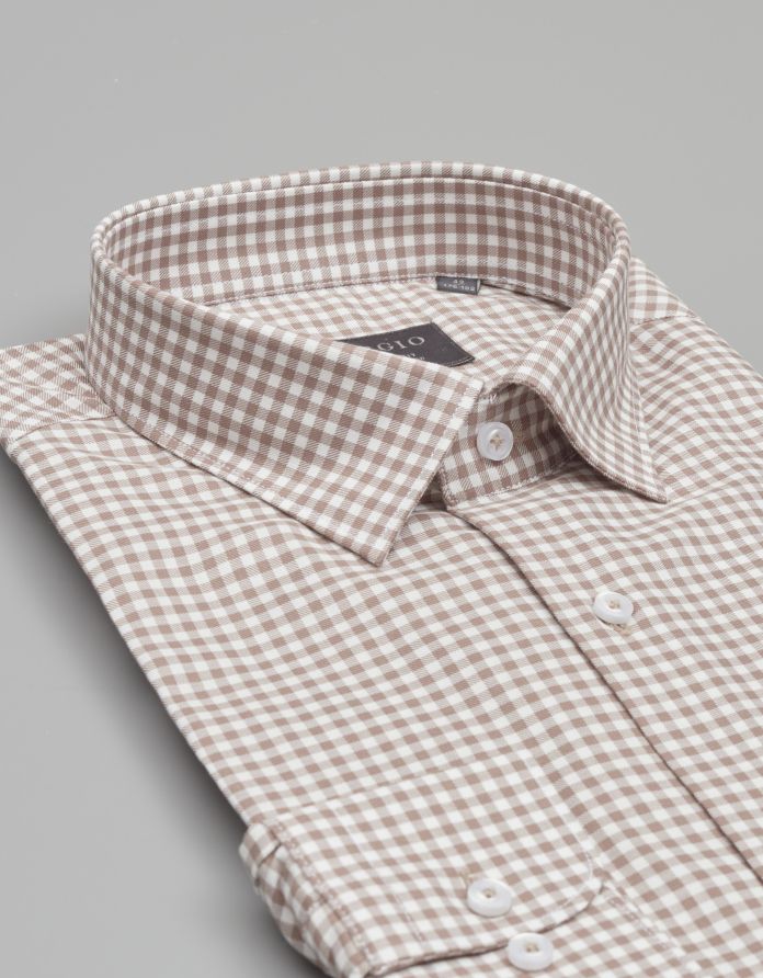 koszula matera 00602 długi rękaw brąz classic fit