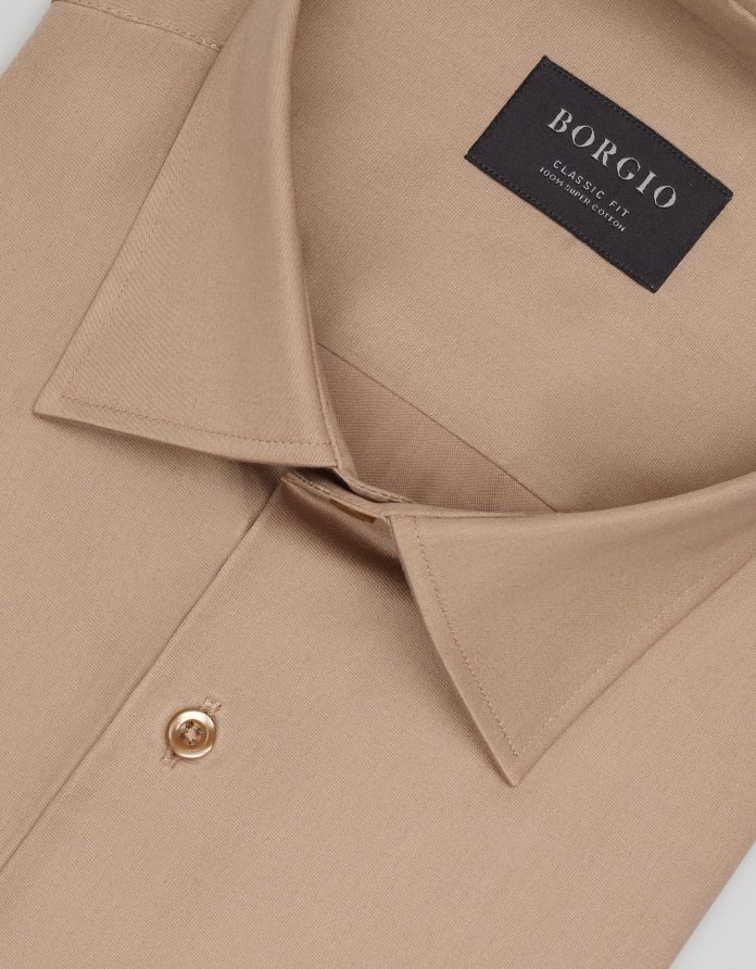 Koszula simeria 00608 długi rękaw beżowy classic fit