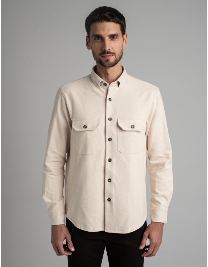 koszula flanelowa flussia 00611 długi rękaw beżowy relaxed fit