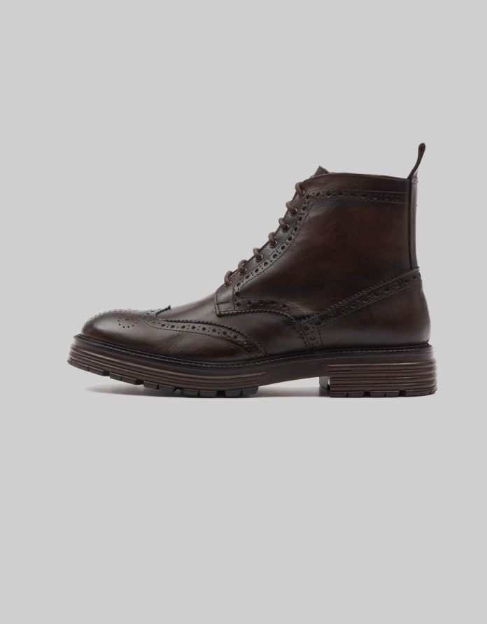 Buty trzewiki skórzane e702 brązowe