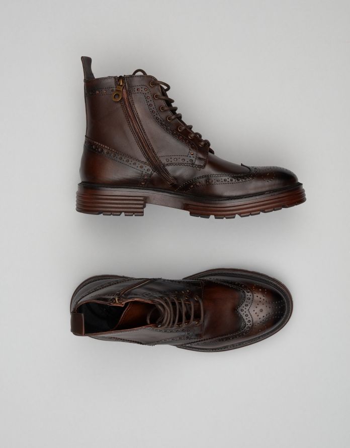 Buty trzewiki skórzane e702 brązowe