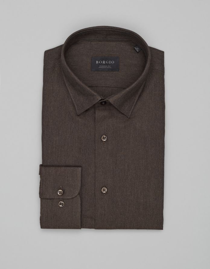 koszula flero 00620 długi rękaw brąz classic fit