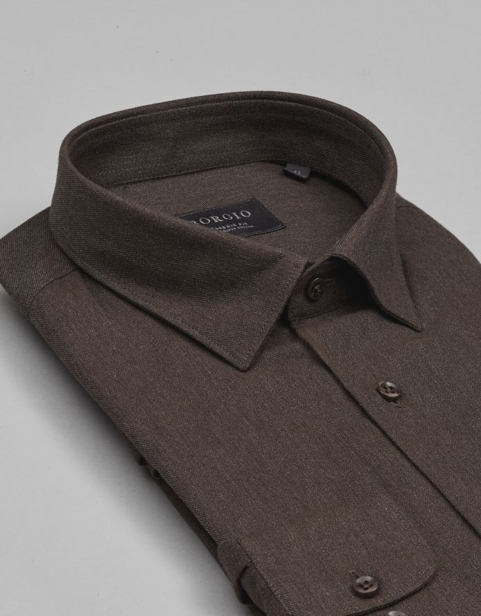 koszula flero 00620 długi rękaw brąz classic fit