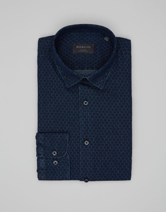 koszula denice 00616 długi rękaw granatowy slim fit