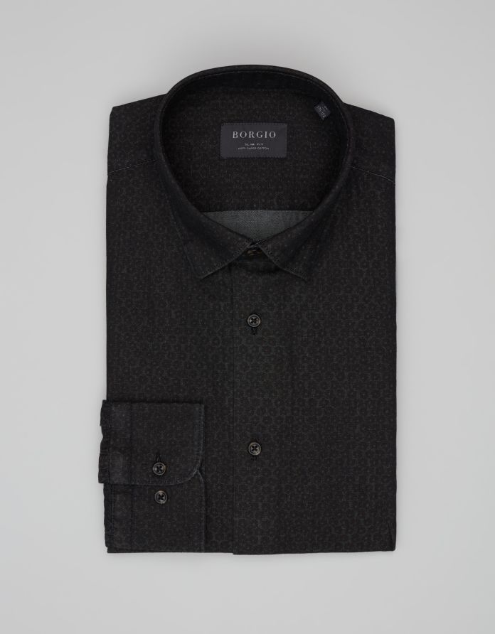 koszula denice 00617 długi rękaw granatowy slim fit