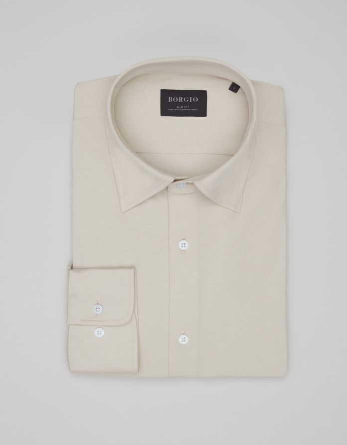 koszula moncalvo 00635 długi rękaw beżowy (bz1) slim fit