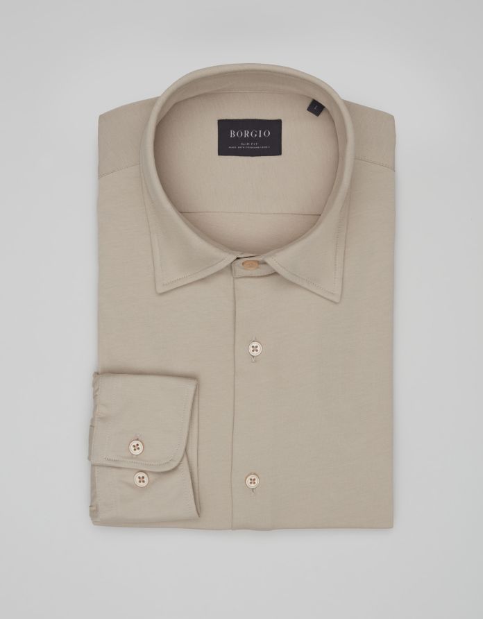 koszula moncalvo 00636 długi rękaw beżowa (bz2) slim fit