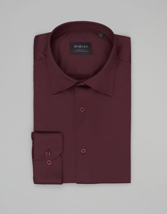 Koszula lumia 00638 długi rękaw bordowa classic fit