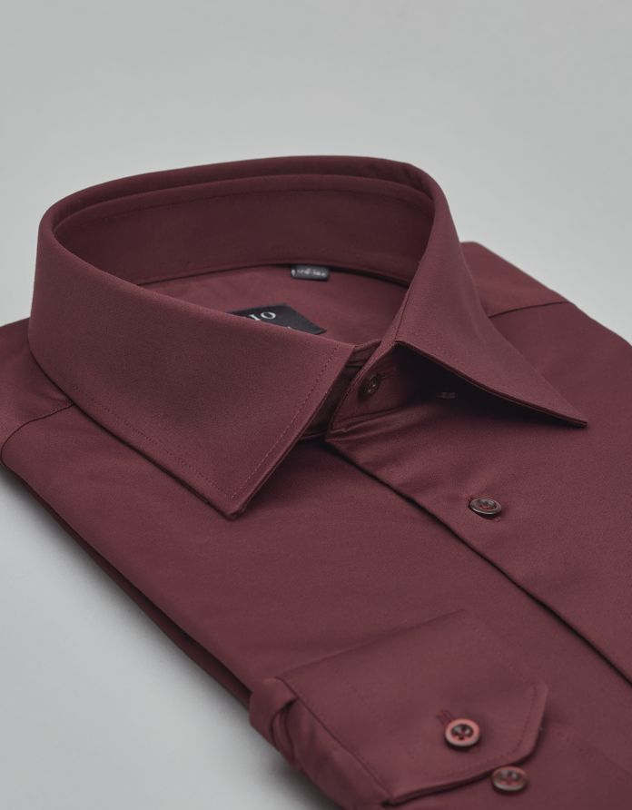 Koszula lumia 00638 długi rękaw bordowa classic fit