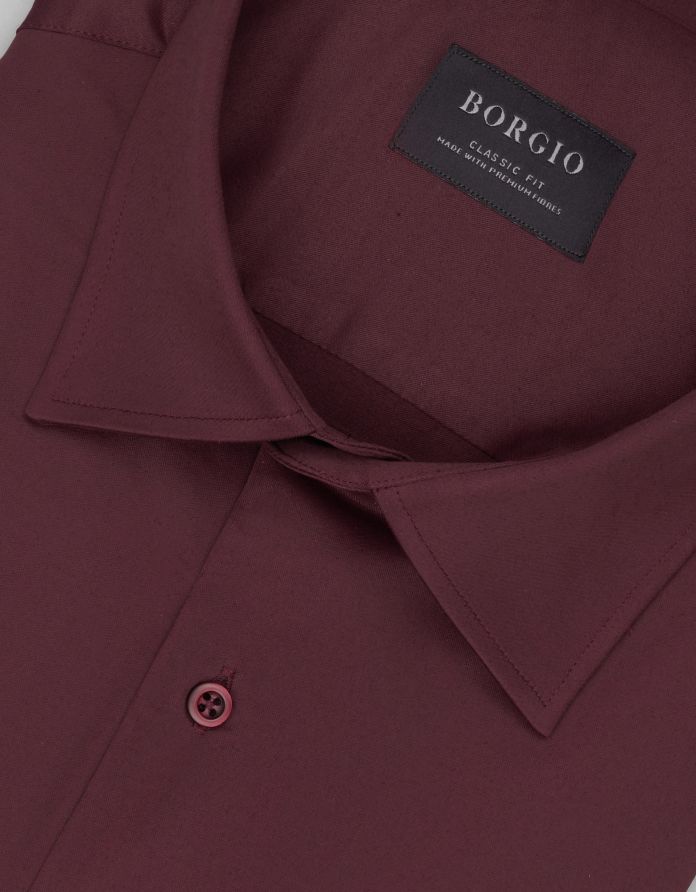 Koszula lumia 00638 długi rękaw bordowa classic fit